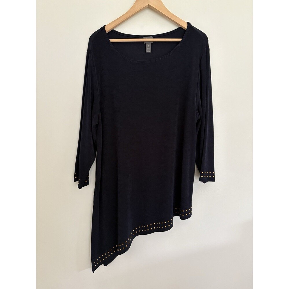 Chico’s Travelers Stuo Sierra 3/4 Sleeve Asymmetrical Blouse Top Size 3 XL